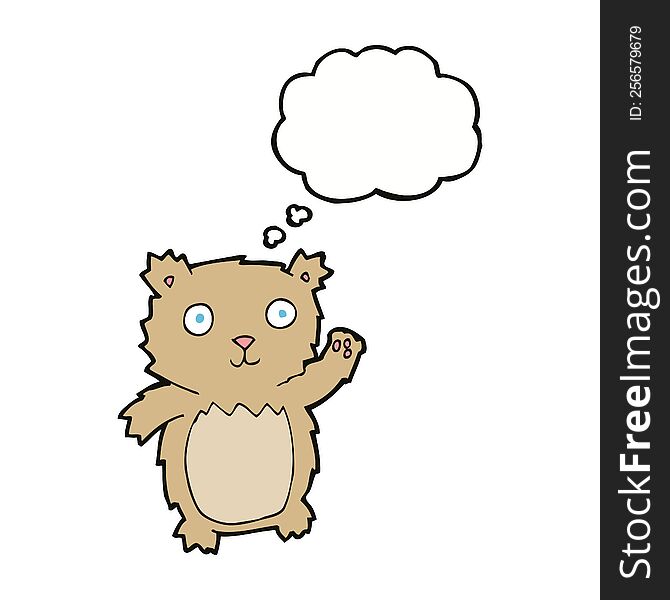 Cartoon Waving Teddy Bear With Thought Bubble