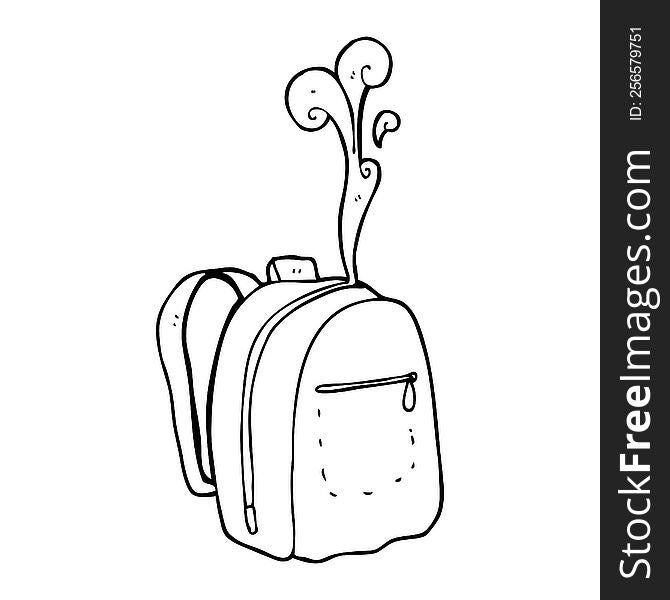 freehand drawn black and white cartoon rucksack