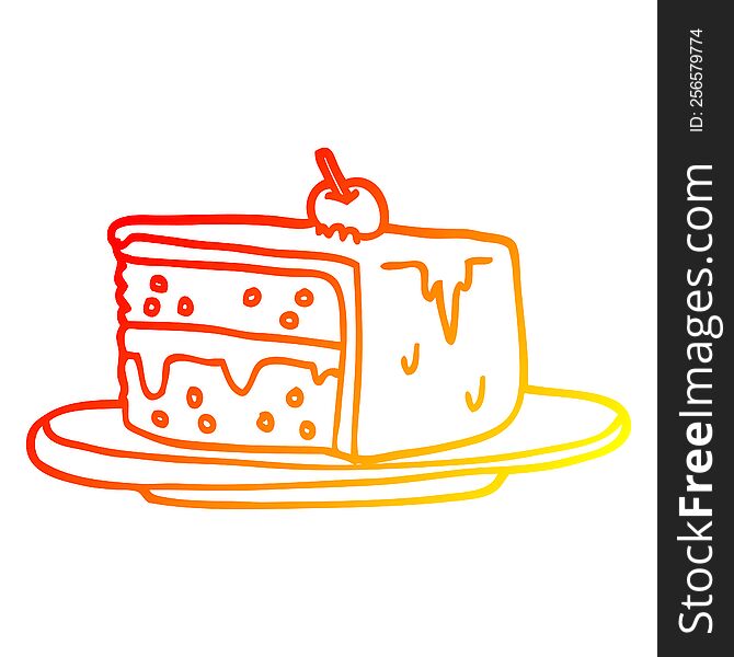 warm gradient line drawing of a cartoon slice of cake