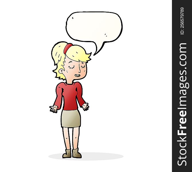 Cartoon Woman Shrugging Shoulders With Speech Bubble