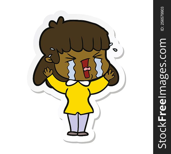 sticker of a cartoon woman in tears