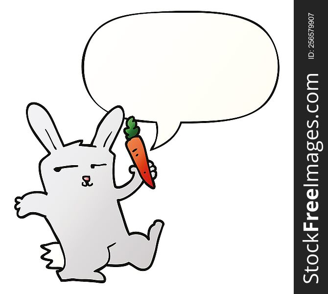 cartoon rabbit with carrot with speech bubble in smooth gradient style. cartoon rabbit with carrot with speech bubble in smooth gradient style