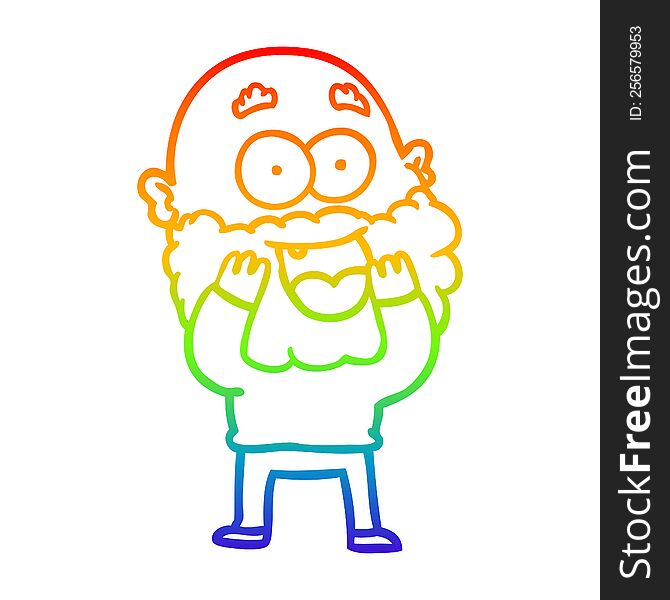 Rainbow Gradient Line Drawing Cartoon Crazy Happy Man With Beard Gasping