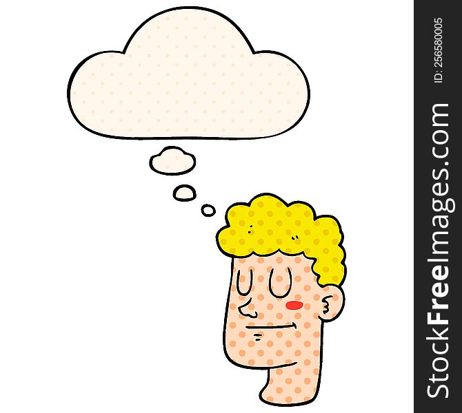 Cartoon Male Face And Thought Bubble In Comic Book Style