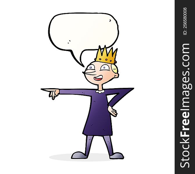 Cartoon Pointing Prince With Speech Bubble