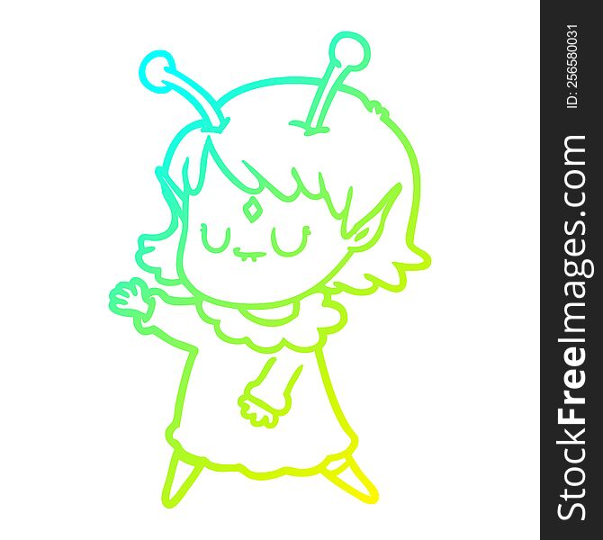 Cold Gradient Line Drawing Cartoon Alien Girl Dancing