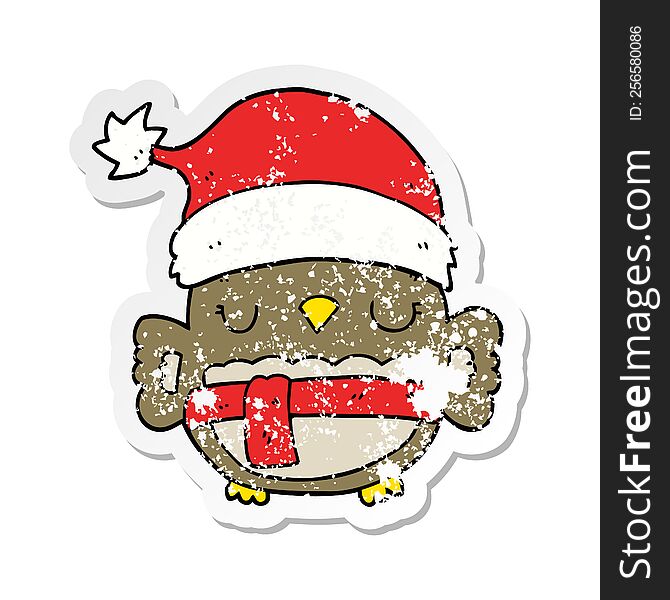 Distressed Sticker Of A Cute Christmas Owl
