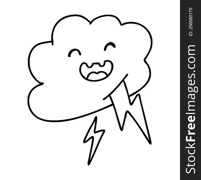 line doodle of a happy storm cloud shooting lightning bolts