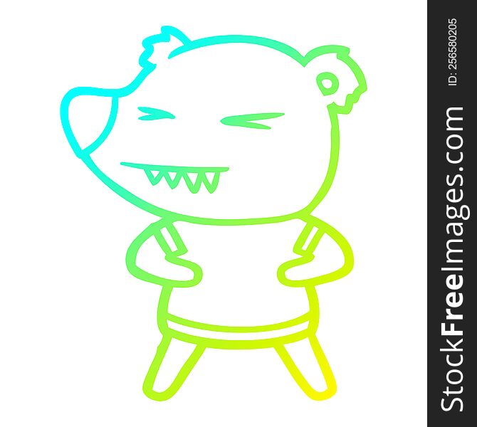 Cold Gradient Line Drawing Angry Bear Cartoon In T Shirt