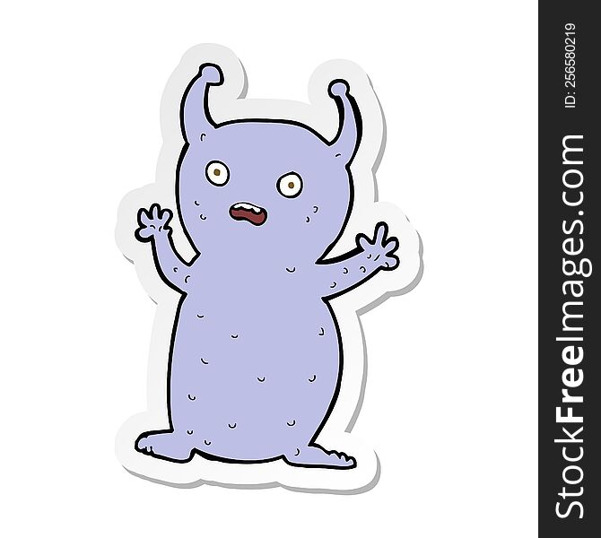 Sticker Of A Cartoon Funny Little Alien