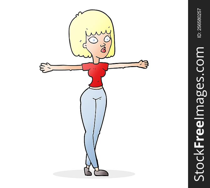 Cartoon Woman Spreading Arms