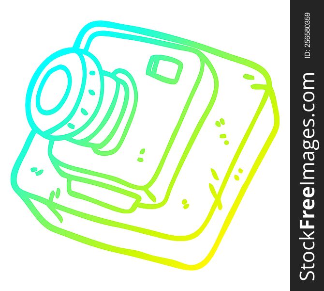 cold gradient line drawing of a cartoon old camera