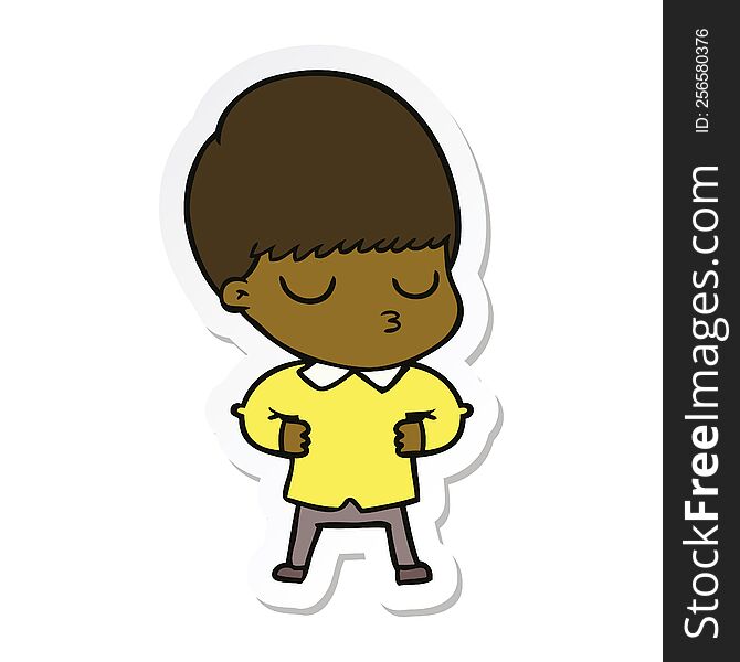 Sticker Of A Cartoon Calm Boy