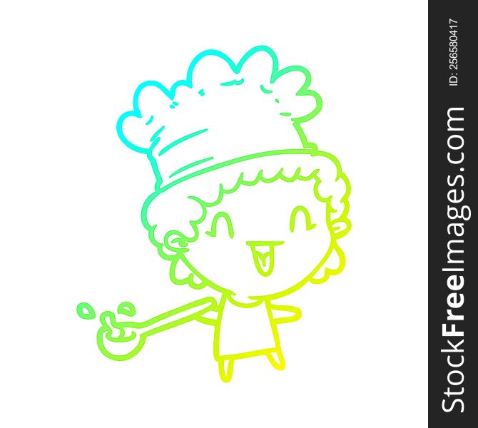 cold gradient line drawing of a cute cartoon happy chef