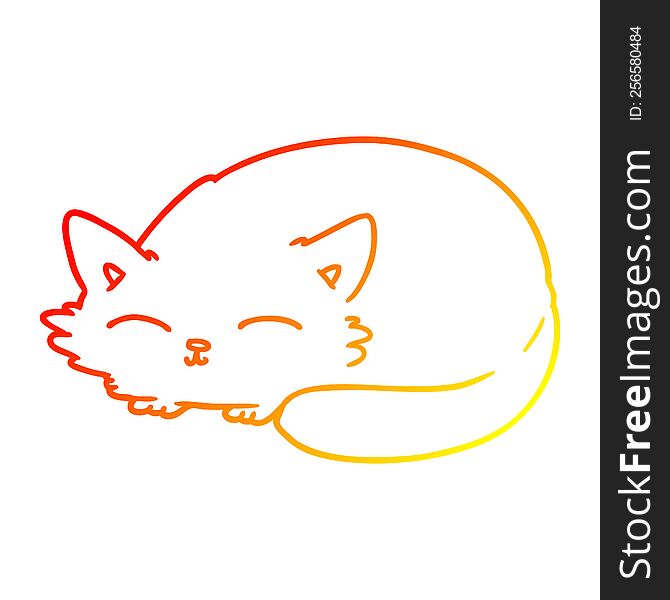 Warm Gradient Line Drawing Cartoon Cat Sleeping