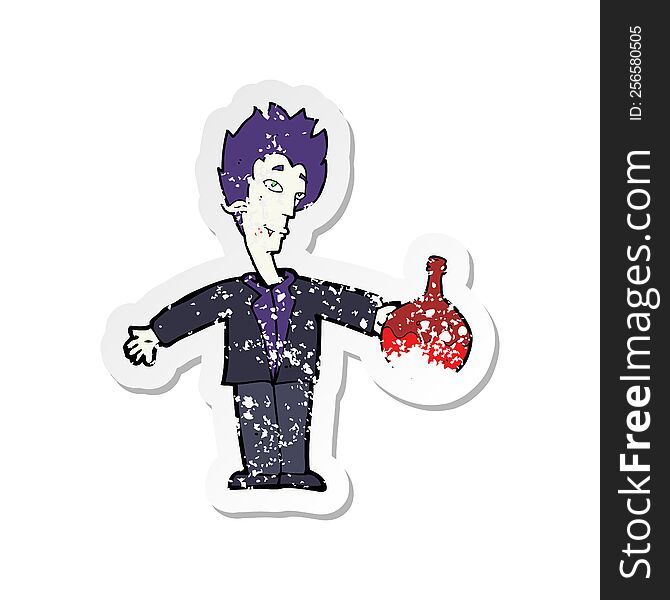 retro distressed sticker of a cartoon vampire with blood