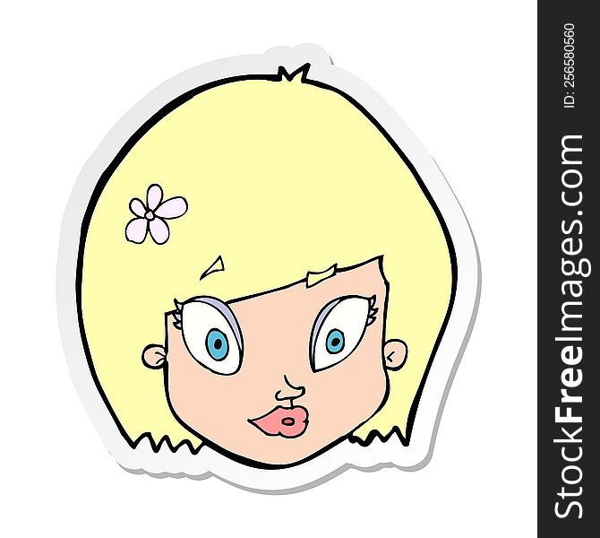 Sticker Of A Cartoon Happy Female Face