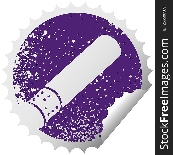 distressed circular peeling sticker symbol of a cigarette stick
