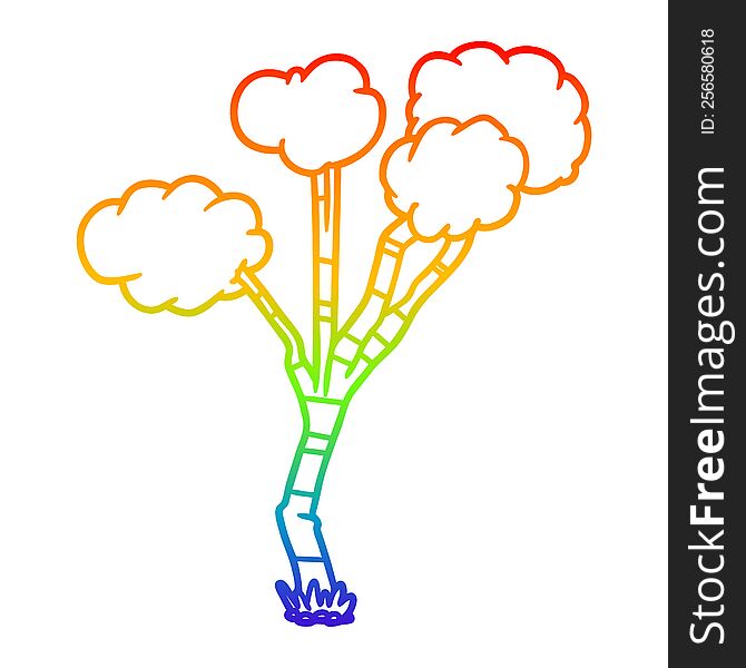 rainbow gradient line drawing of a cartoon sparse tree