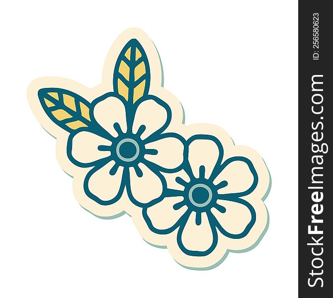 Tattoo Style Sticker Of Flowers