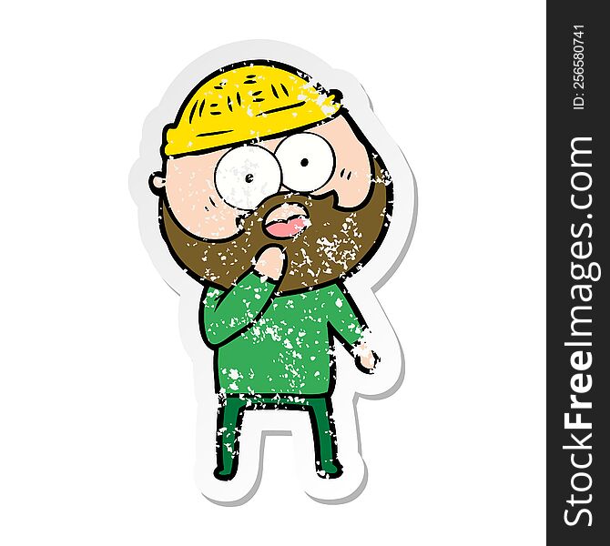 Distressed Sticker Of A Shocked Bearded Man