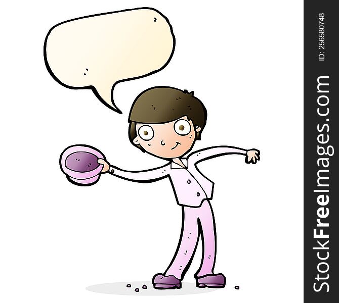 Cartoon Man Tipping Hat With Speech Bubble