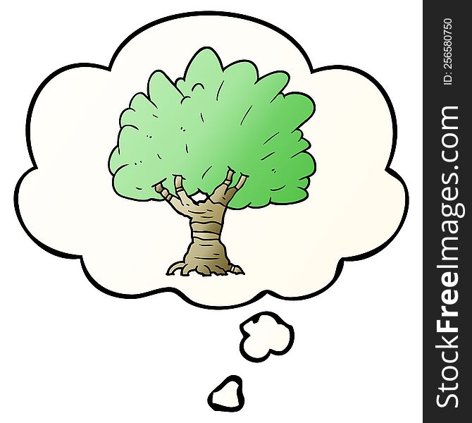 Cartoon Tree And Thought Bubble In Smooth Gradient Style