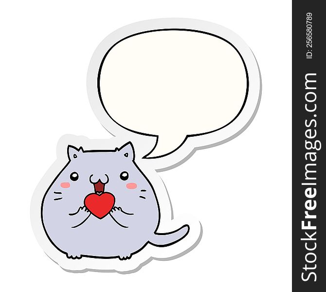 cute cartoon cat in love with speech bubble sticker
