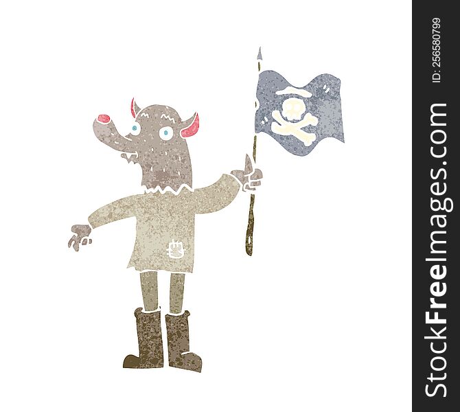 cartoon wolf man waving pirate flag