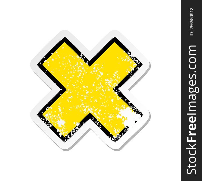 Distressed Sticker Of A Cute Cartoon Multiplication Symbol
