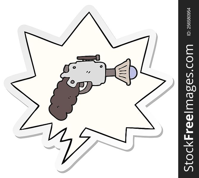 Cartoon Ray Gun And Speech Bubble Sticker
