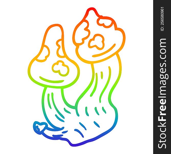 rainbow gradient line drawing of a cartoon deadly mushrooms