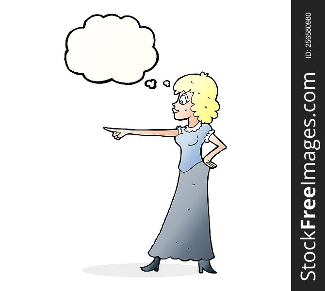 cartoon woman pointing finger with thought bubble