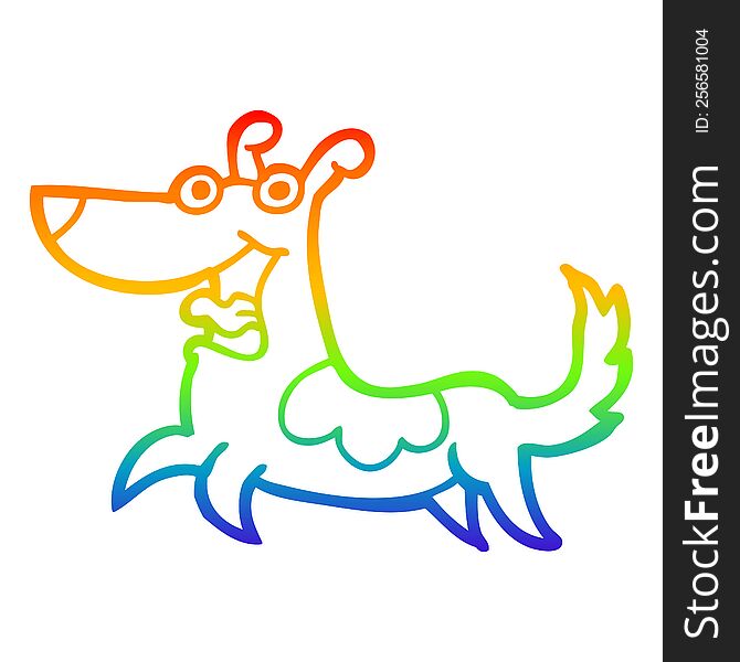 Rainbow Gradient Line Drawing Happy Dog Cartoon