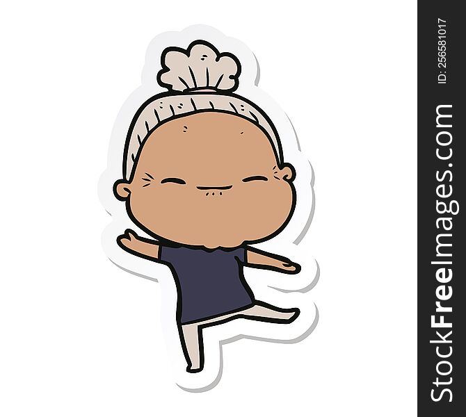 Sticker Of A Cartoon Peaceful Old Woman