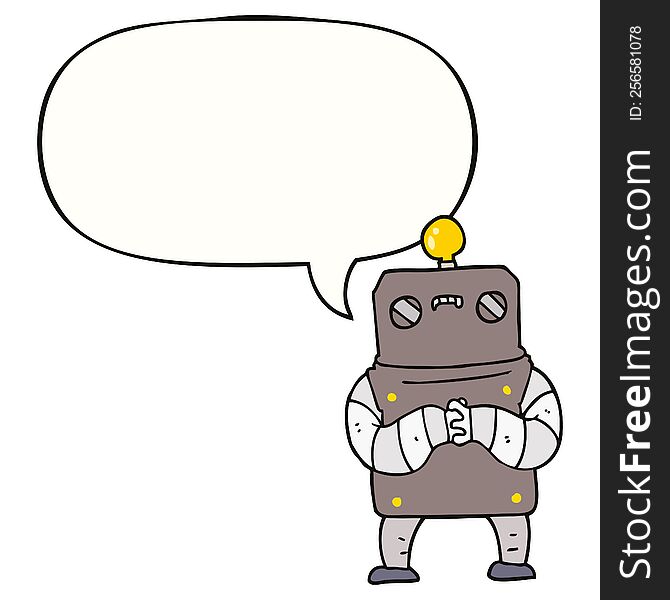 Cartoon Robot And Speech Bubble