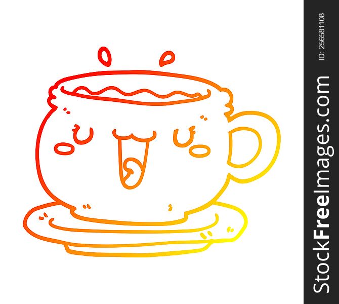 Warm Gradient Line Drawing Cute Cartoon Cup And Saucer