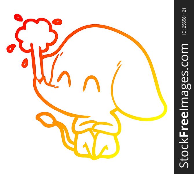 Warm Gradient Line Drawing Cute Cartoon Elephant Spouting Water