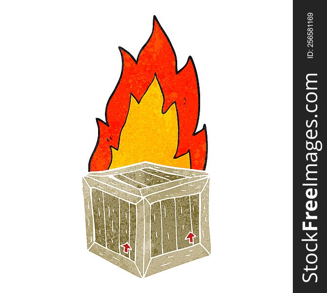 freehand retro cartoon burning crate