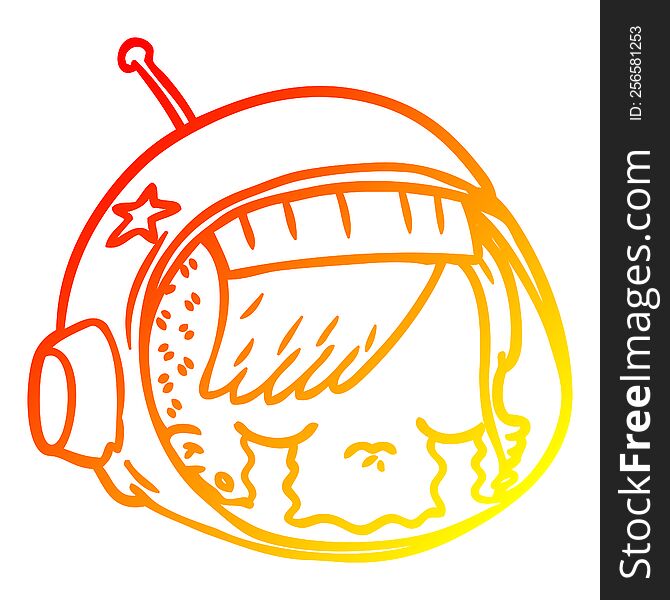 Warm Gradient Line Drawing Cartoon Astronaut Face Crying