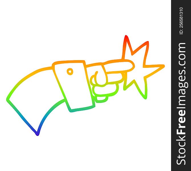 rainbow gradient line drawing of a cartoon pointing hand icon