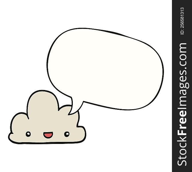 Cartoon Tiny Happy Cloud And Speech Bubble