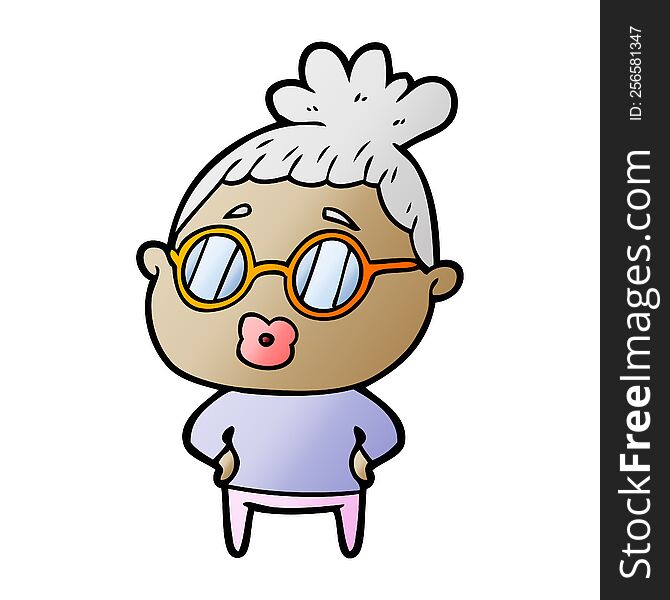 cartoon librarian woman wearing spectacles. cartoon librarian woman wearing spectacles