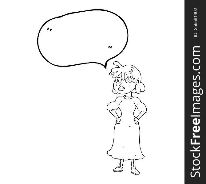 freehand drawn speech bubble cartoon alien woman