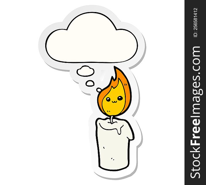 cartoon candle character with thought bubble as a printed sticker