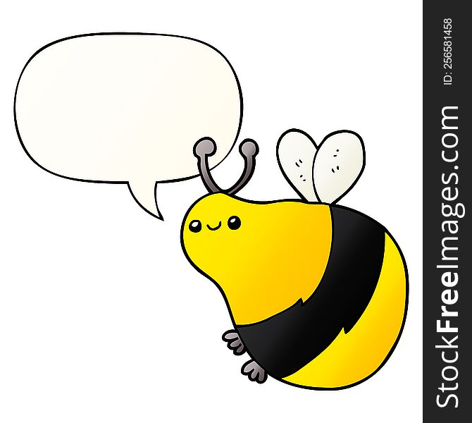 Cartoon Bee And Speech Bubble In Smooth Gradient Style