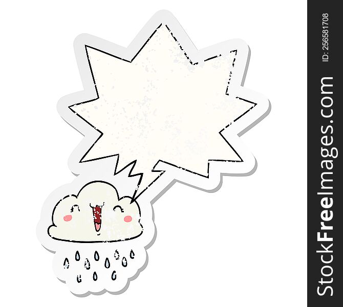 Cartoon Storm Cloud And Speech Bubble Distressed Sticker