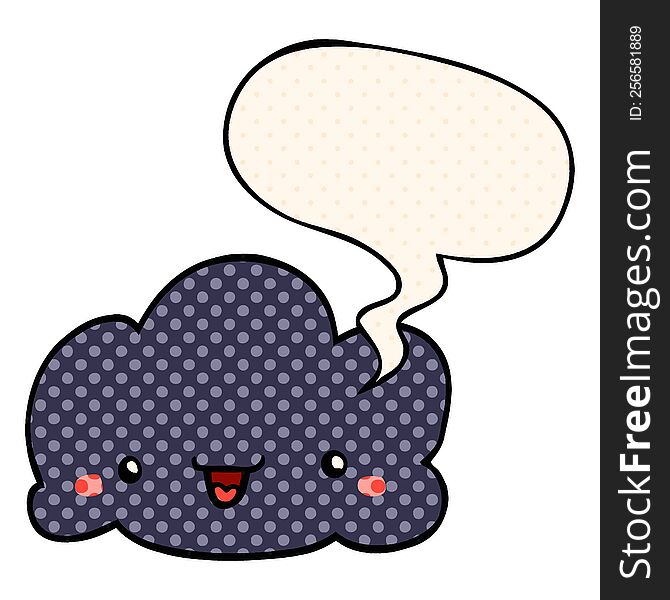 cute cartoon cloud with speech bubble in comic book style
