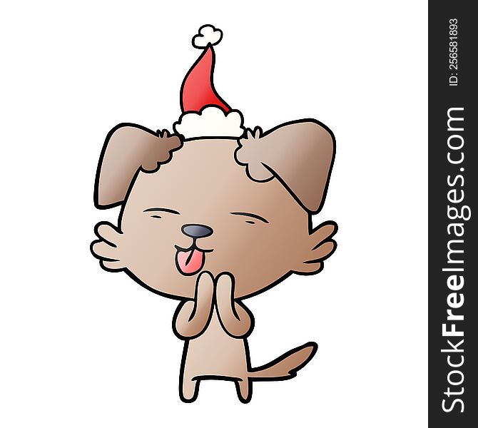 Gradient Cartoon Of A Dog Sticking Out Tongue Wearing Santa Hat
