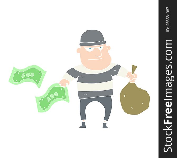 flat color illustration of bank robber. flat color illustration of bank robber